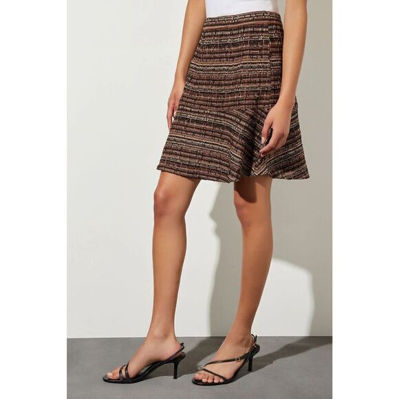 $205 New  MING WANG Tweed Knit Flounced Above-the-Knee Skirt Size Medium - Picture 4 of 6